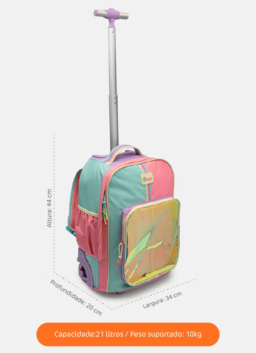 Mochila Com Rodinha Color Block Rosa Puket