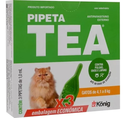 Antipulgas Tea Gatos Pipeta X 3 Unid 4,1 Até 8kg 1ml Konig