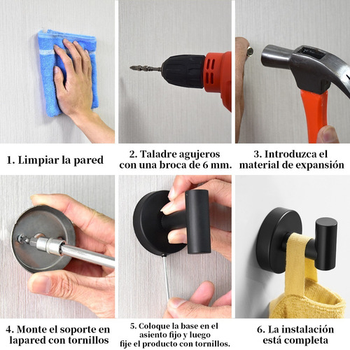 Imagen 8 de 10 de Set De 5 Accesorios De Baño Acero Inoxidable Negro