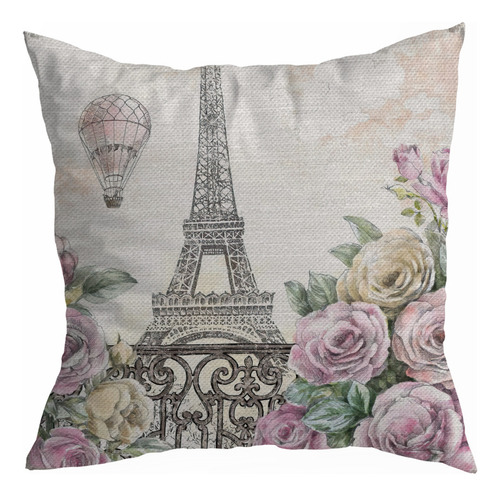 4 Juegos De Fundas De Cojín,estampado Floral La Torre Eiffel