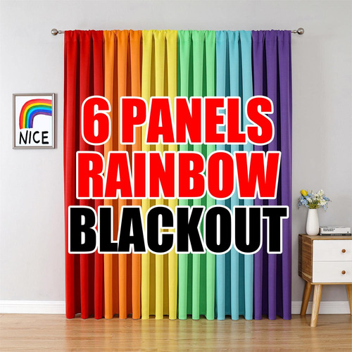 Thooo 6 Paneles De Cortinas Opacas Con Diseno De Arco Iris P