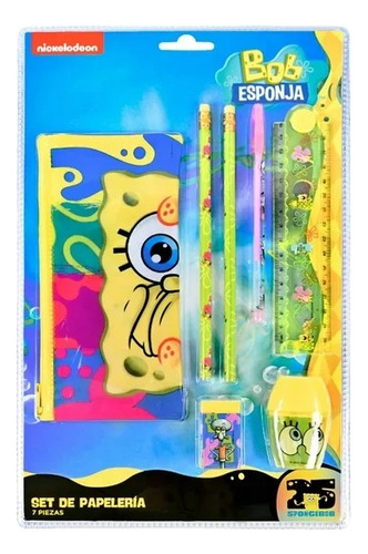 Set De Papelería Bob Esponja Kit Escolar 7 Piezas