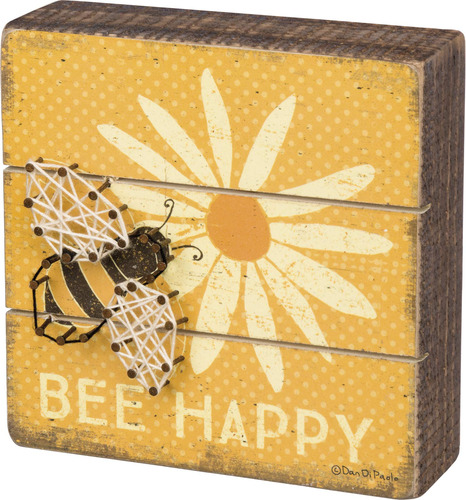 Primitive By Kathy Slat Letrero Caja Arte 6 X 6  Bee Happy 