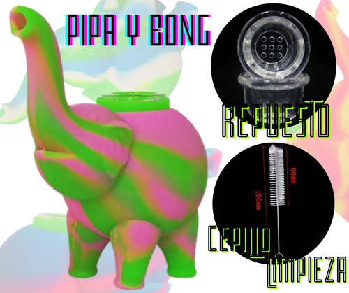 Imagen 1 de 7 de Bong Pipa Cristal Silic Elefante Clutch + Repuesto + Cepillo