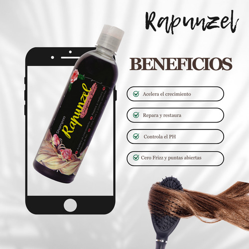 Shampoo Rapunzel Biotina Colageno Flor Repara Cabello Crece