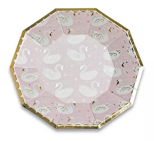 Platos desechables rosas de 8 piezas, vajilla elegante degradable