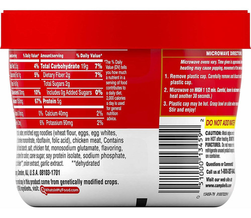 De Campbell De Pollo Sopa De Fideos Microwavable Bowl, 15,4