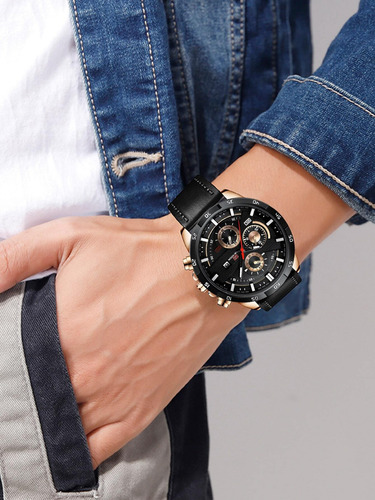 Reloj Hombre Elegante Cuarzo Piel Genuino A. Inoxidable