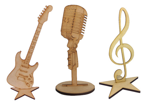 3 Figuras Instrumentos Musicales Mdf 45 Cms.