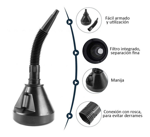 Imagen 3 de 5 de Embudo Plastico Nafta Combustible Con Filtro Brazo Flexible