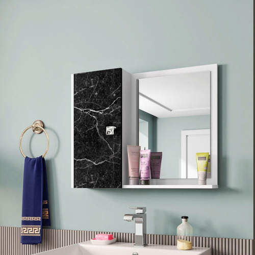Armario Banheiro Espelheira Genova 1 Porta Branco Nero Gt Magazine