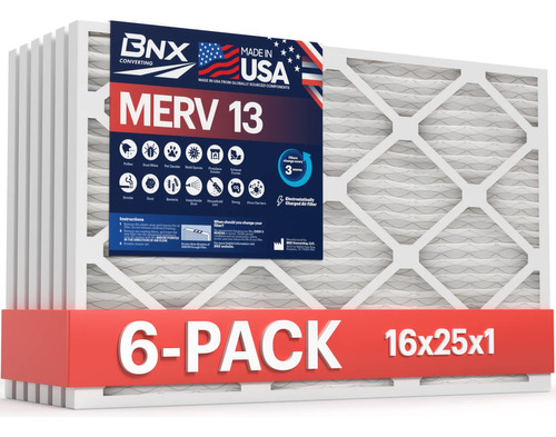 Bnx Paquete De 6 Filtros De Aire Merv 13 De 16 X 25 X 1 PuLG