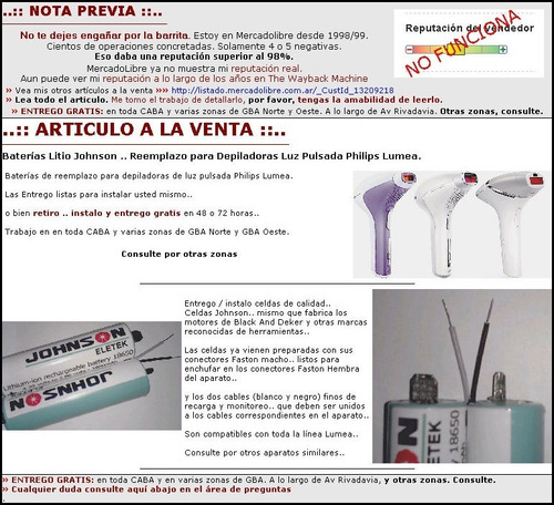 Bat Litio Johnson P Dep Luz Pulsada Philips Lumea Env Gratis