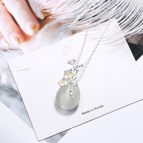 Imagen 9 de 9 de Collar Flores De Cerezo Plata 925 Gota Ópalo Blanco Regalo
