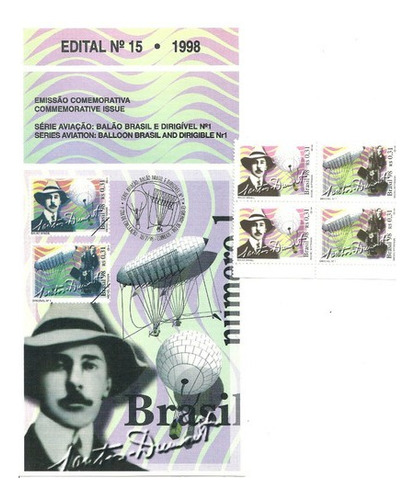 Edital Nº15 Ano 98 + 4 Selos Balão Brasil Dirigível Nº1 C96 (Usado)