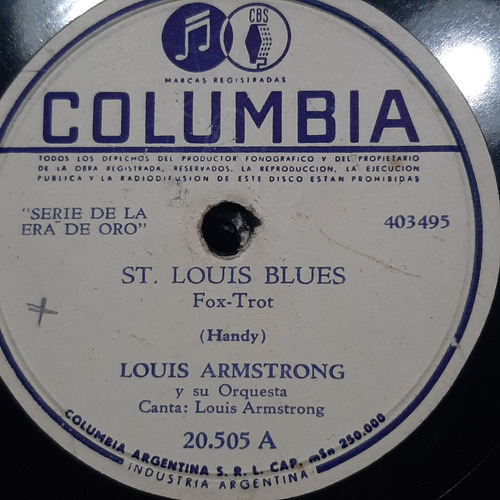 Pasta Louis Armstrong Y Su Orquesta Columbia C506