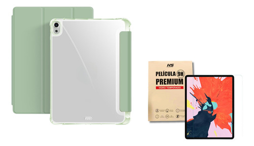 Kit Capa iPad Air 4ª (2020) 5ª (2022) + Película Vidro 9h Cor Verde-claro