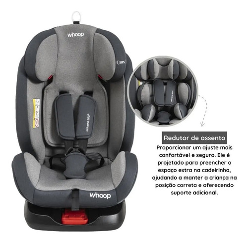 Cadeira Para Carro Kiddo Whoop 360 Isofix Top Tether Cinza