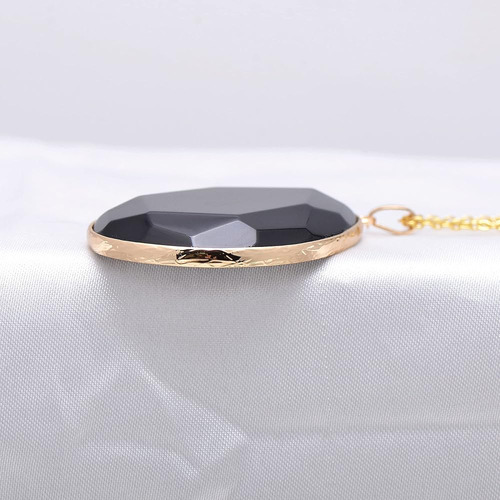 Collar Colgante Gota Grande De Ónix Negro Con Oro Amarillo