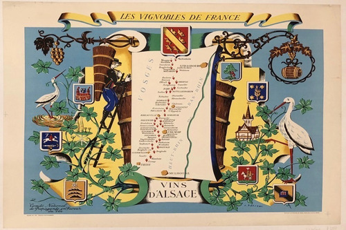 Los Viñedos De Francia Vinos Afiche 1950 - Lámina 45x30 Cm.