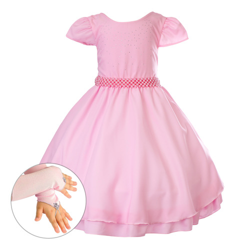 Vestido Formatura Infantil Rosa Luxo Luvas Várias Cores