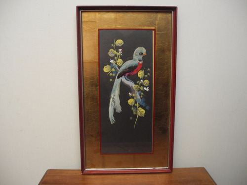 Pintura Circa 1920 Tecnica Mixta Con Plumas Reales De Pajaro