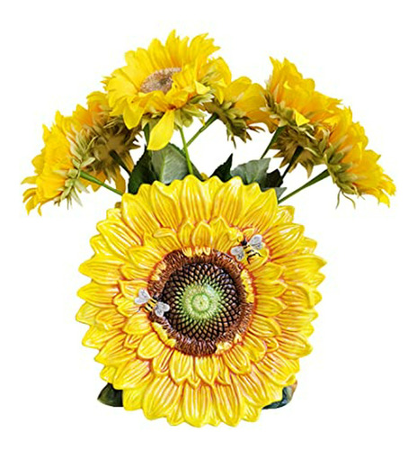 Forlong Florero De Cerámica Grande, Girasol Pintado A Mano Y