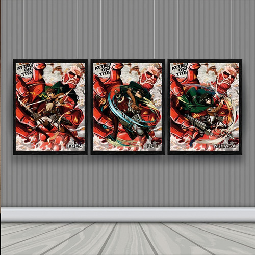 Cuadro 3d Lenticular Shingeki No Kyojin Eren, Levi Y Mikasa