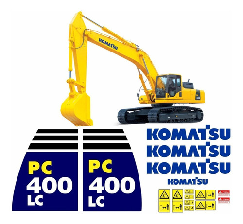 Adesivos E Etiquetas Compatível Escavadeira Komatsu Pc 400lc Cor ESCAVADEIRA KOMATSU KIT ADESIVOS KOMATSU PC400LC