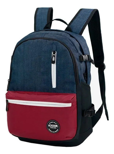 Mochila Escolar Kossok True Portanotebook Urbana Mossi Color Azul Diseño De La Tela Liso