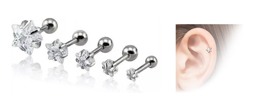 Piercing Tragus Helix Flat Cartilagem Mini Estrela 3 4 5 Mm