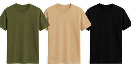 Kit Camisa Verde Militar Lisa Gola Redonda Algodão 100% 5uni