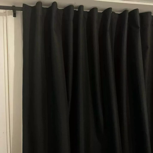 Juego De Cortinas Blackout Textil Presillas Ocultas Color Negro