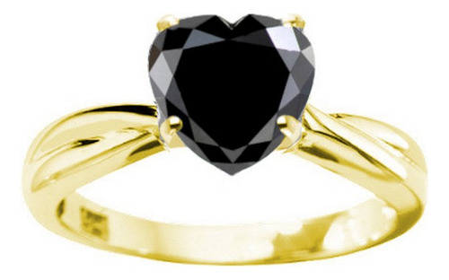 Anillo Cruzado Diamante Negro Corazón Oro 10k Certificado