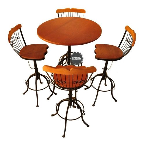 Mesa Bistro Conjunto Ferro Madeira Rustico Super Oferta