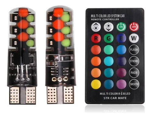 comprar 20x,focos Led Pellizco T10 Rgb Multicolor Con Control Remoto