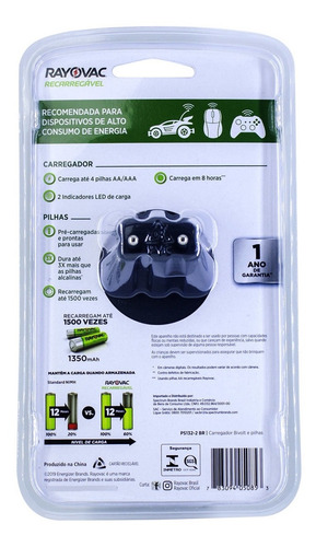 Imagem 4 de 9 de Carregador Pilha + 2 Aa Pequena 1350mh Rayovac Original Xbox