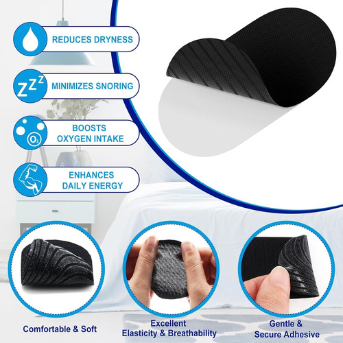 60pcs Tiras Bucales Desechables Anti Ronquidos Respiración Negro 61pcs