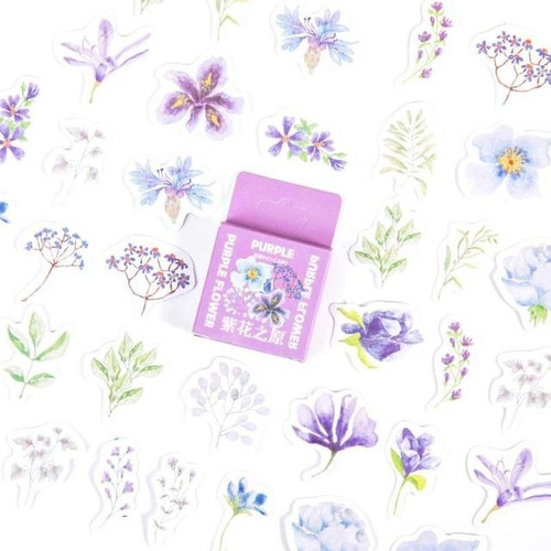 Set De 45 Stickers Calcomanía Flores Lilas Vintage Pegatinas