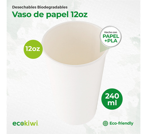 Vaso De Papel 12oz Desechable Biodegradable 20paq 50pzs Blanco