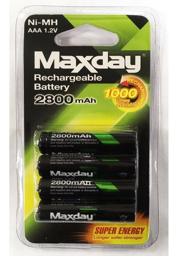 Pilas Recargable Aaa Pack X4 2800mah Maxday