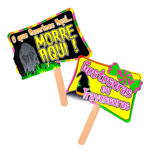 Imagem 4 de 6 de Placas Divertidas Halloween Neon - Kit 10 Unidades