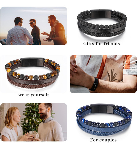 Pulsera De Ojo De Tigre Para Hombre, Piedra Natural