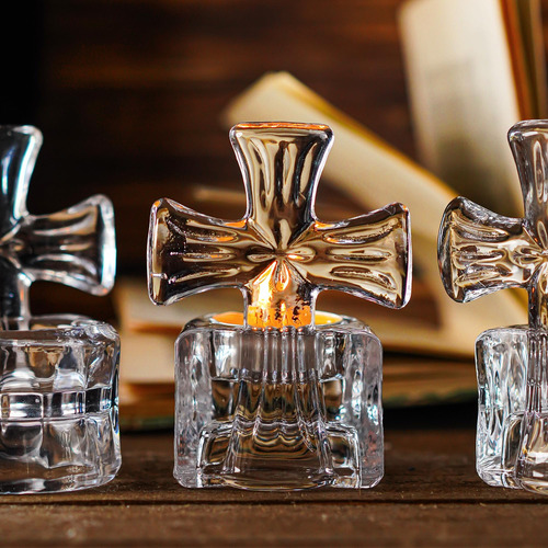 H&d Hyaline & Dora Set Of 3 Clear Glass Cross Candeler 4 Hig