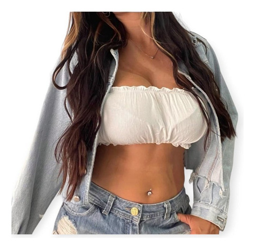 Top O Crop Bando  Strapless De Creep Super Comodo Colores