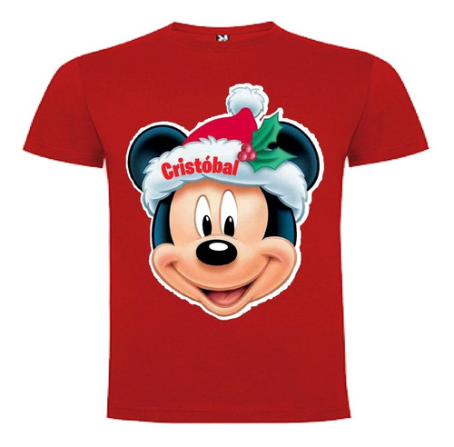 Polera Mickey Gorro Navidad Personalizada Niños Algodón 100%