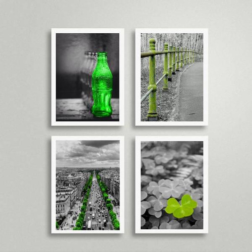 Kit 4 Quadros Fotografias Verdes 24x18cm