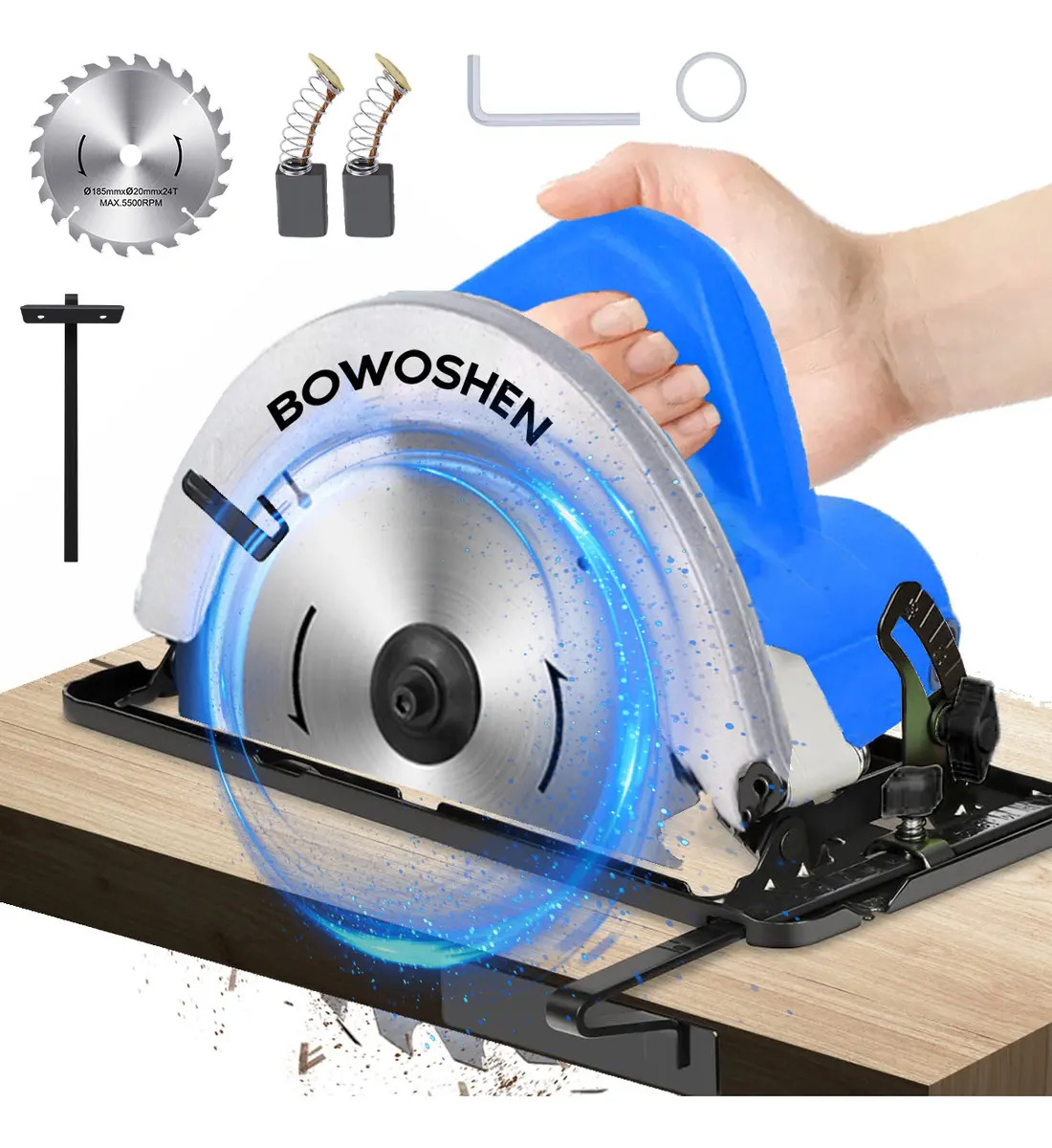 Sierra Circular Eléctrica BOWOSHEN 1500W 5500RPM Disco 185mm Ajustable Madera Plástico PVC Herramienta De Corte Profesional