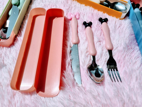 Set Estuche Cubiertos Niños Cuchara Tenedor Minnie Mickey