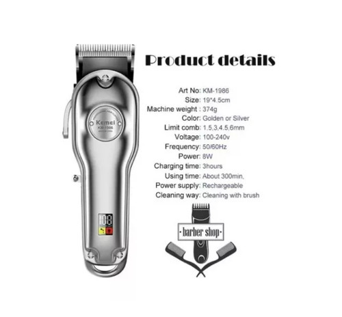 Máquina De Corte Cabello Profesional Kemei 1986 Plateado